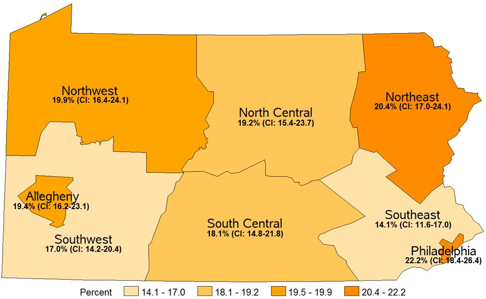 Current Smokers, Pennsylvania Health Districts, 2016